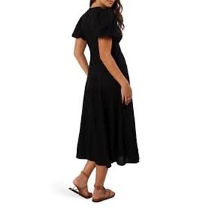 Petal & Pup Franklin Dress Ebony Black Midi Puff Sleeve Sweetheart Neck US 6 NEW